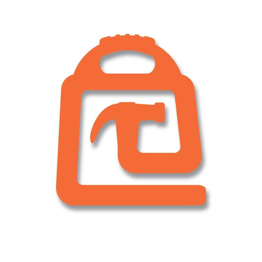 Orange stylized handbag icon on a white background