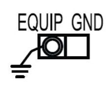 Ground symbol connected to labeled terminal marked “EQUIP GND” on a black-and-white diagram.