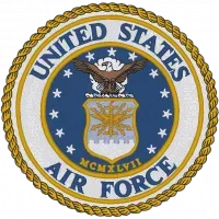 United States Air Force seal with eagle, stars, blue ring, and gold rope border