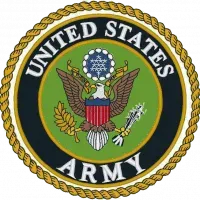United States Army seal with eagle, shield, and gold rope border on a green background
