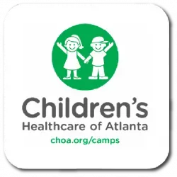 Children’s Healthcare of Atlanta logo with green icon of two children and choa.org/camps text
