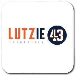 Lutzie Foundation logo with orange text and a dark blue circle containing “43”
