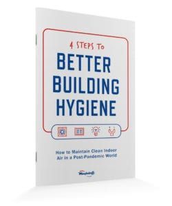 Book cover titled “4 Steps to Better Building Hygiene” in blue and red on a white background