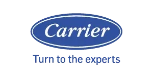 Carrier logo with blue oval and the slogan 