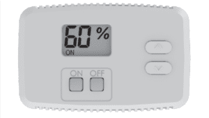 White thermostat display showing 60% with ON/OFF buttons.