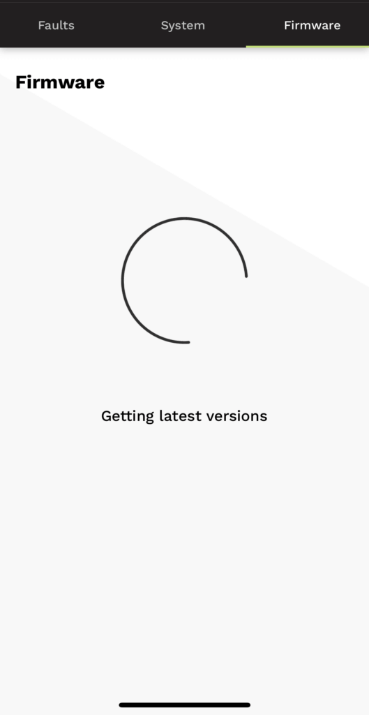 Firmware screen with loading spinner and text “Setting asset version”