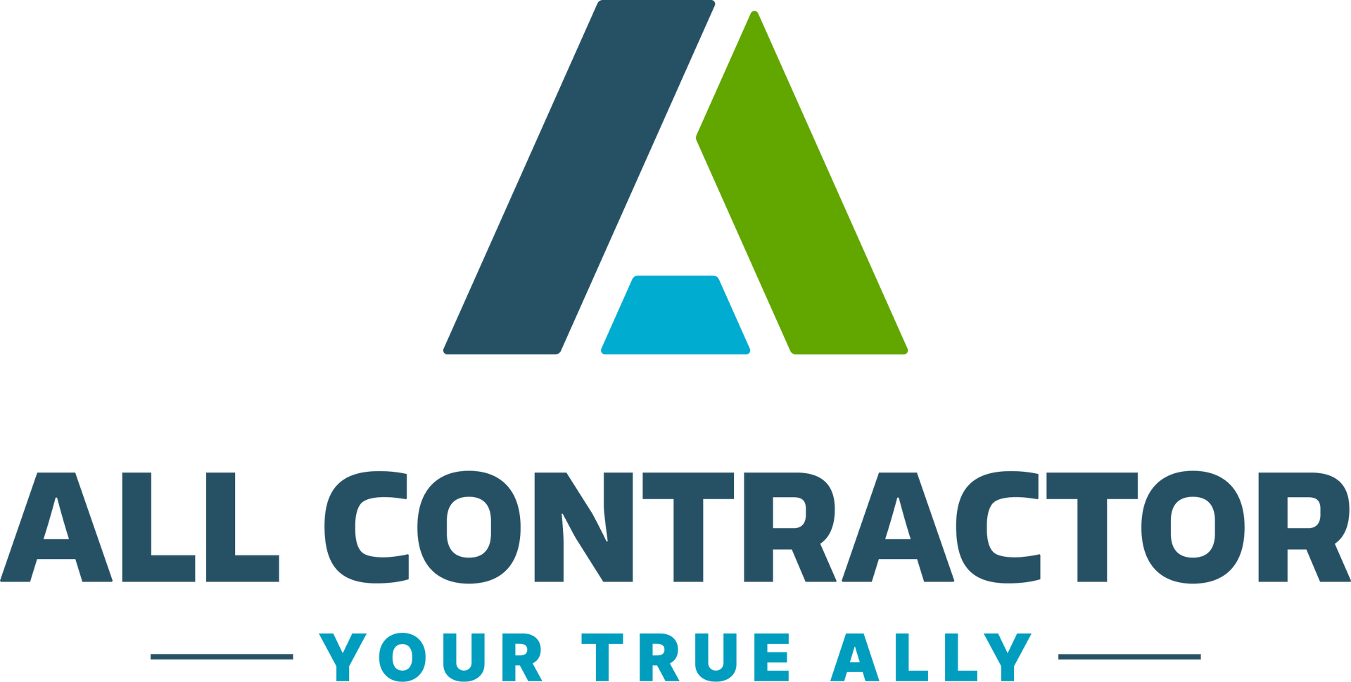ALL CONTRACTOR logo with teal and green roof icon and tagline “YOUR TRUE ALLY”