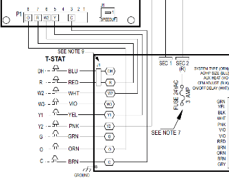 Technical wiring diagram with labeled connectors, colored wires, and circuit notes.