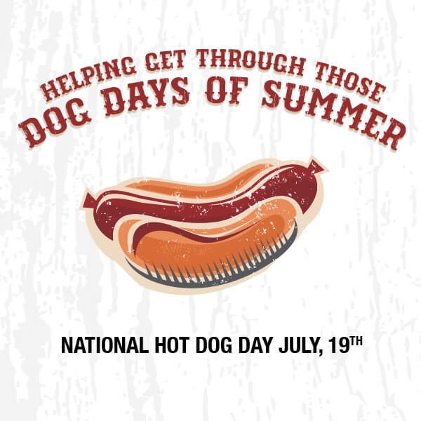 Helping get through the dog days of summer; hot dog illustration, National Hot Dog Day July 19th
