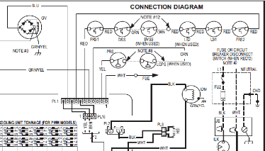 Technical connection diagram with labeled wires, connectors, and circuit symbols in black and white.