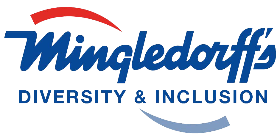 Mingledorff’s Diversity & Inclusion logo in blue and red text with curved accent marks