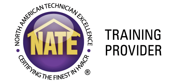 NATE Training Provider logo with purple-and-gold emblem and black text