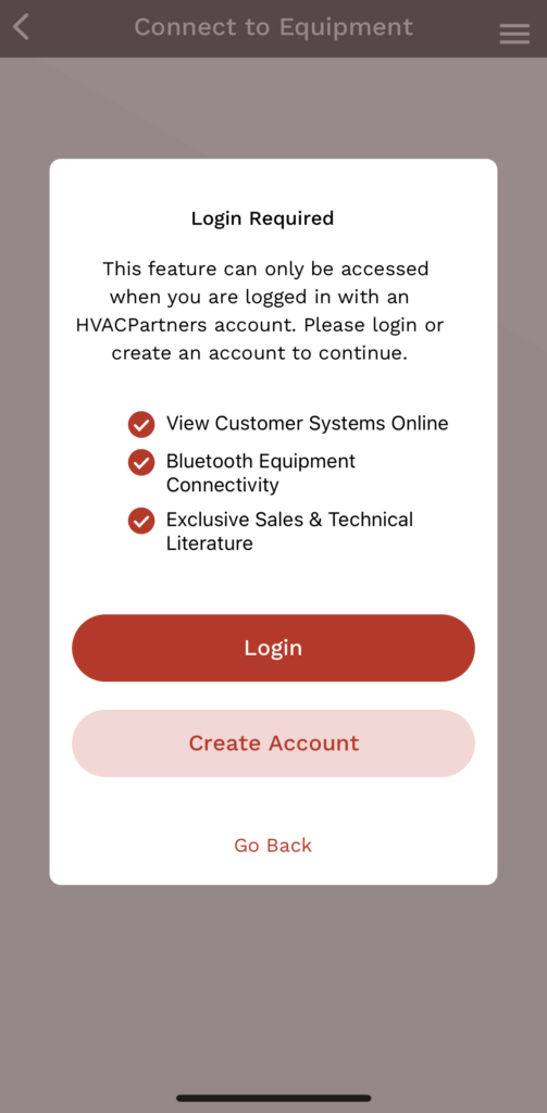 Mobile app login screen with email and password fields, red sign-in button, and create account option.