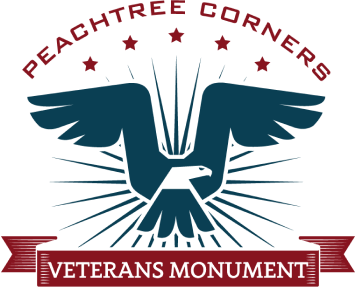 Peachtree Corners Veterans Monument logo with eagle and red stars on white background