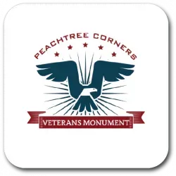 Peachtree Corners Veterans Monument logo with stylized eagle and red banner text
