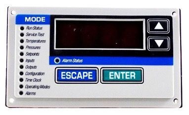 Industrial control panel with dark display, blue accents, and ESCAPE and ENTER buttons
