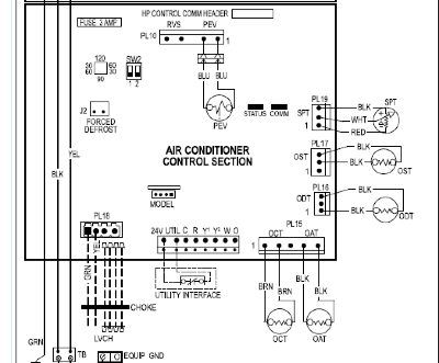 Air conditioner control section wiring diagram with labeled connectors and color-coded wires