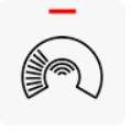 Black and red circular gauge icon with a missing segment on a white background