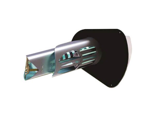 3D-rendered metallic mechanical part with a black mounting plate and cyan accents