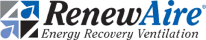 RenewAire logo with blue and gray icon and “Energy Recovery Ventilation” text