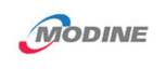 Modine logo with gray text and a red-blue swoosh icon
