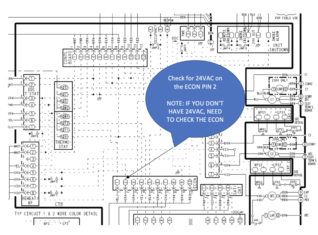 Black-and-white technical floor plan with a blue circular annotation over the center.