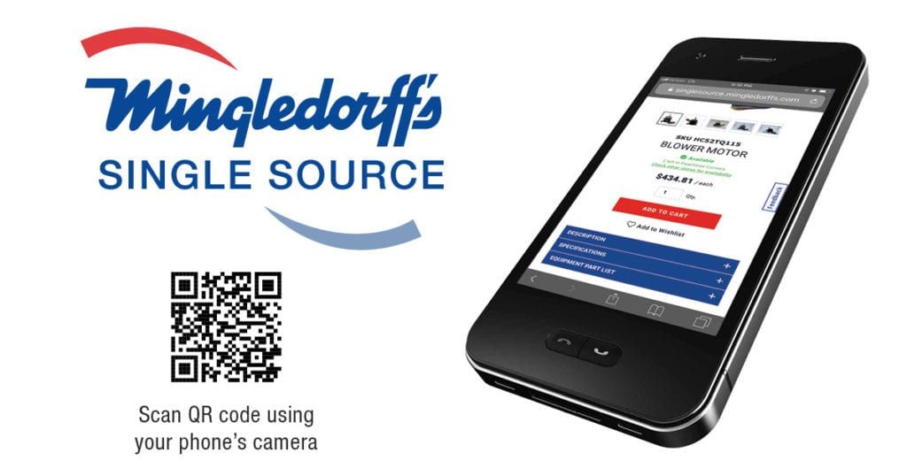 Mingledoff single source promo with QR code and smartphone showing a mobile app screen