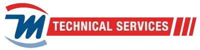 M Technical Services logo with blue and red stylized M and red text on white background
