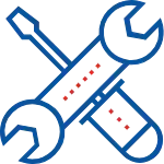 Crossed blue wrench and screwdriver icon