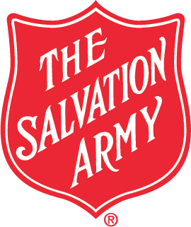 Red Salvation Army shield logo with white text and border