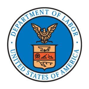 U.S. Department of Labor seal with an eagle and shield in a blue circular border