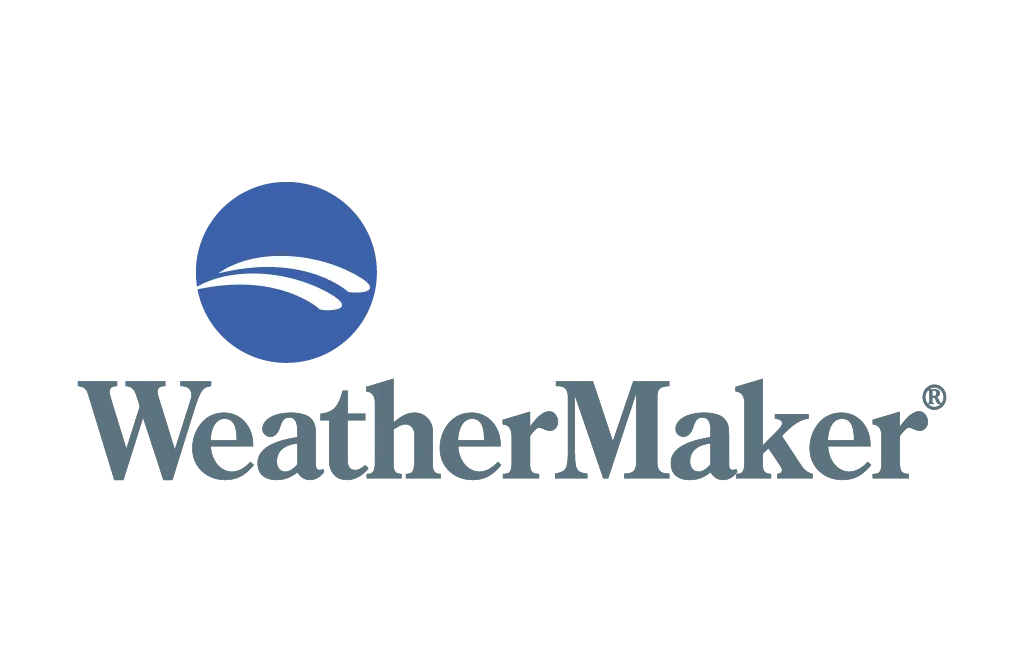 WeatherMaker logo with blue circular icon and gray text on a white background