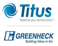Titus and Greenheck logos on white background, with taglines “Redefine your comfort zone” and “Building Value in Air.”