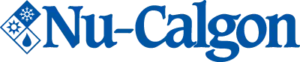 Nu-Calgon blue logo with stylized diamond icon and wordmark