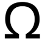 Black omega symbol on a white background