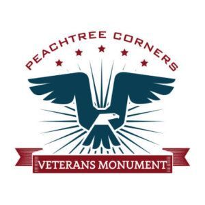 Peachtree Corners Veterans Monument logo with blue eagle and red banner, stars above and below