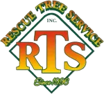 Logo for "Rescue Tree Service, Inc." featuring large red and yellow "RTS" letters inside a green diamond, "Since 1996" below.