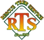 Logo for "Rescue Tree Service, Inc." featuring large red and yellow "RTS" letters inside a green diamond, "Since 1996" below.