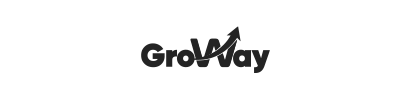 Un logotipo en blanco y negro para Growway con una flecha apuntando hacia arriba.