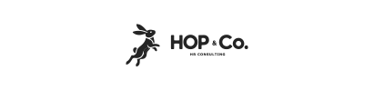 A black and white logo for a company called hop co.