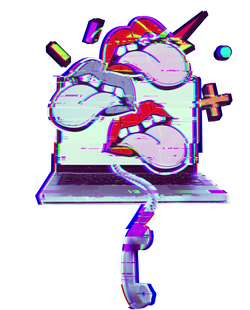 Una caricatura de dos labios que sacan la lengua de la pantalla de una computadora portátil.
