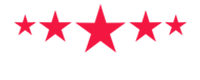 Five red stars in a row, with the middle star larger than the others.