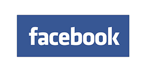 Facebook logo on a blue square background.