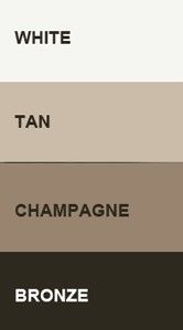 Color palette with white, tan, champagne, and bronze blocks labeled accordingly.