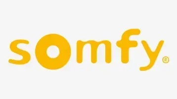 Somfy logo in yellow on a white background