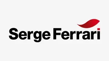 Serge Ferrari logo in black text with a red swoosh above the name
