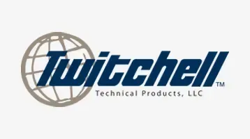 Twitchell Technical Products, LLC logo with blue text over a gray globe graphic