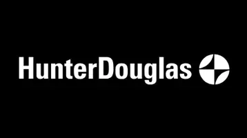 Hunter Douglas logo in white on a black background