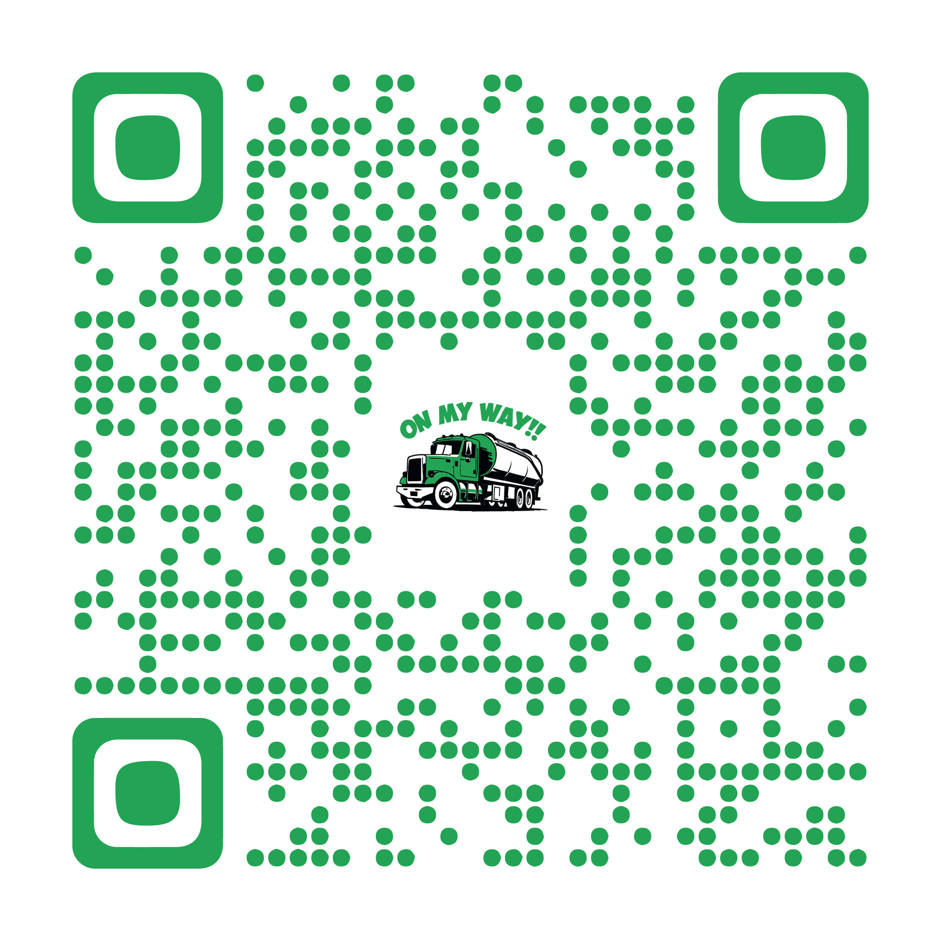 Green dotted QR code with a small black-and-white logo in the center reading “OH MY WAYS!”