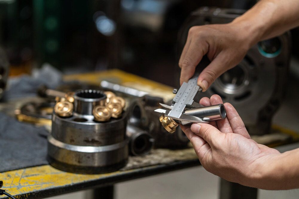 A Mechanic Uses a Calliper to Measure a Metal Part at a Workbench — JNL Crankshaft Services in Palmerston City, NT